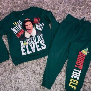 I’m raised by elves elf 2 piece sweats sweatsuit XS 4/5 super cute!!